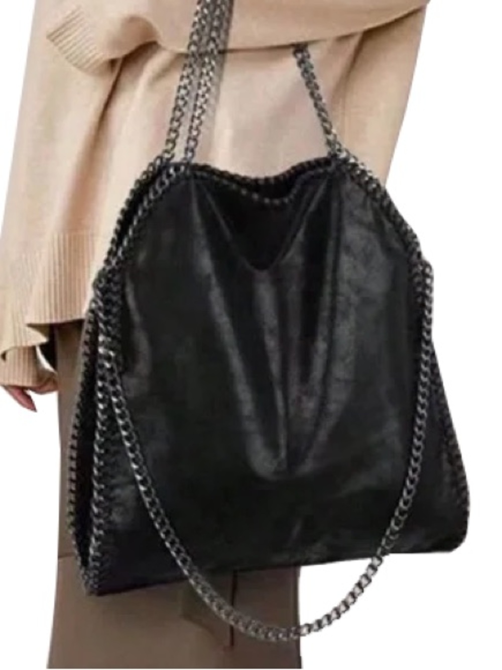 NEW - Trendy Black Metallic Chain Shoulder Hobo Bag (Stella McCartney Style) - Picture 5 of 5